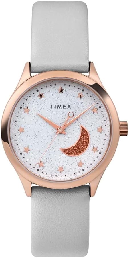 Timex Classic White Gold Tone Grey Leather Strap Ladies Watch TW2V49400