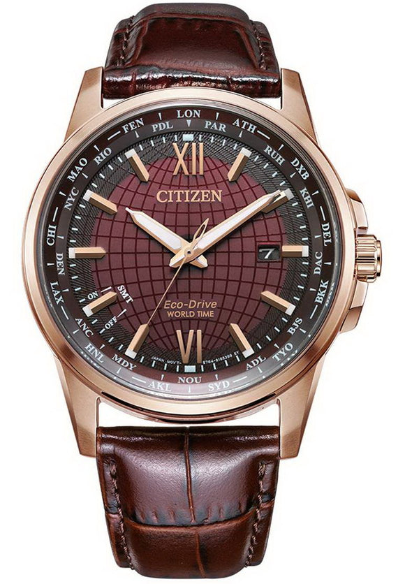 Citizen Eco-Drive World Time Sapphire Leather Strap Men's Watch BX1009-10X