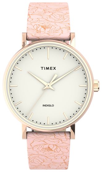 Timex Fairfield Floral Leather Strap Ladies Watch TW2R45700