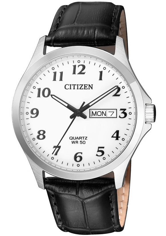 Citizen White Dial Steel Quartz 50m Leather Strap Men's Watch BF5000-01A