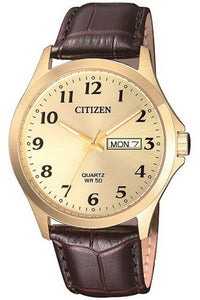 Citizen Rose Gold Steel Quartz 50m Leather Strap Men's Watch BF5002-05P