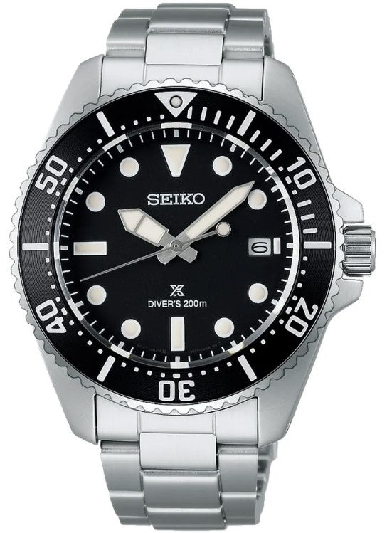 Seiko Prospex Solar Diver s Pure Black Stainless Steel Men s Watch SNE Spot On Times