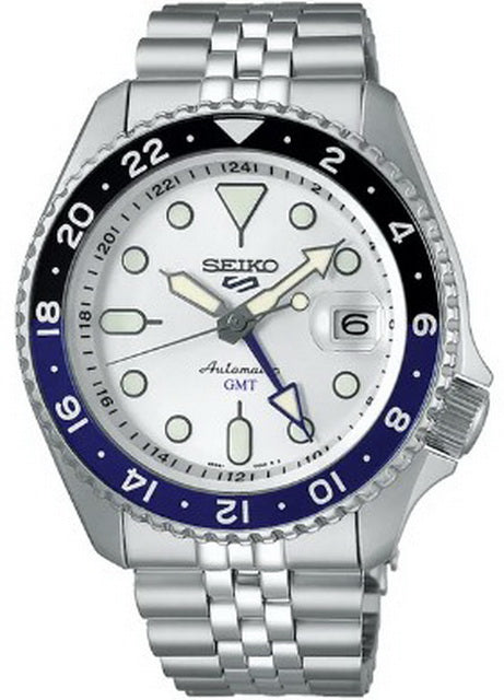 Seiko 5 Sports SKX GMT Sky Blue Silver Stainless Steel Men's Watch SSK033K1