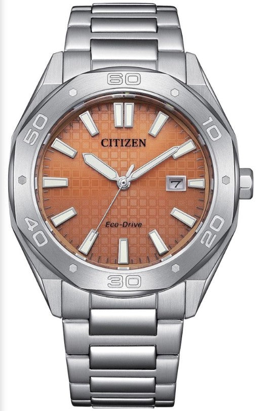 Citizen Eco-Drive Orange Dial 100m Stainless Steel Men's Watch BM7630-80Z