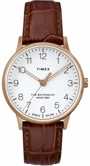 Timex Waterbury Rose Gold Leather Strap Ladies Watch TW2R72500