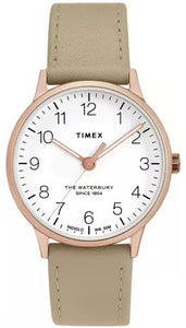 Timex Waterbury Rose Gold Leather Strap Ladies Watch TW2T27000