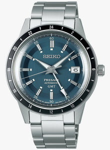 Seiko Presage ‘Petrol Blue’ Style 60s Road Trip GMT Men's Watch SSK009J1