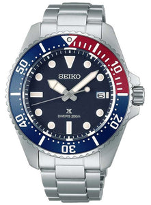 Seiko Prospex Solar Diver’s Blue Red Blue Stainless Steel Men's Watch SNE595P1