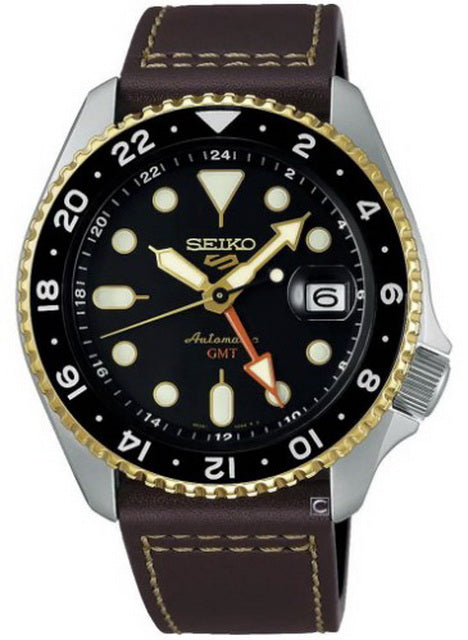 Seiko 5 Sports SKX GMT in Mocha Leather Strap Men's Watch SSK036K1