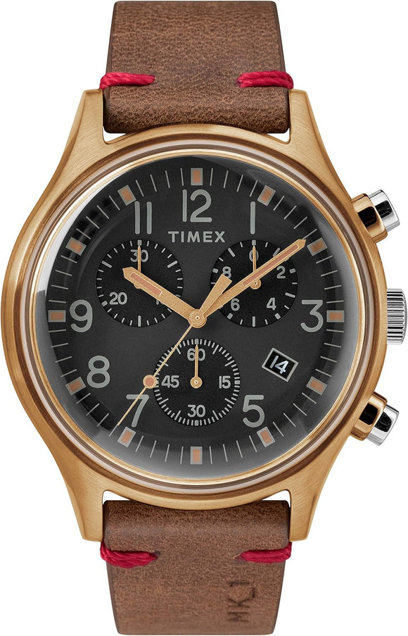 Timex MK1 Rose Gold Steel Chronograph Leather Strap Men's Watch TW2R96300