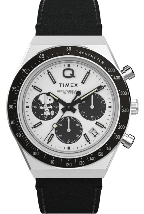 Q Timex Chronograph x Peanuts Snoopy Leather Strap Men's Watch TW2W68900