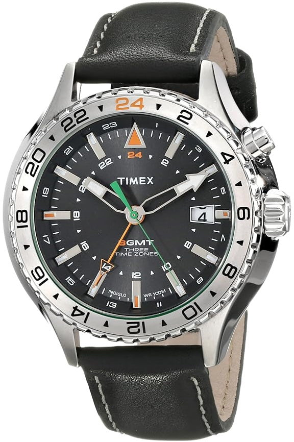 Timex Intelligent Quartz GMT Leather Strap Men's Watch T2P452