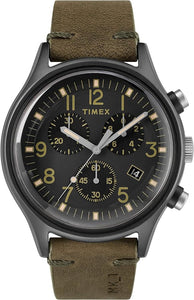 Timex MK1 Black Steel Chronograph Leather Strap Men's Watch TW2R96600