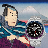 Seiko 5 Sports GMT Blue Purple Bezel Automatic Men's Watch SBSC021