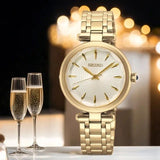 Seiko Classic Collection Elegant Gold Tone Quartz Ladies Watch SRZ554P1