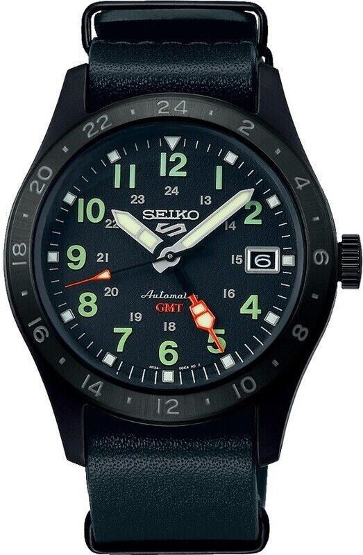 Seiko 5 Sports GMT Leather Strap Automatic Men's Watch SSK025K1