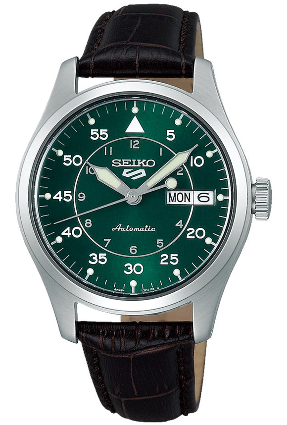 Seiko 5 ‘Kelly Green Flieger’ Suit Style Leather Strap Men's Watch SPRJ89K1