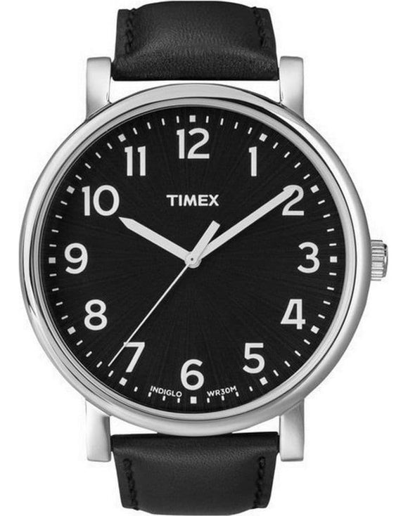 Timex Indiglo Black Leather Strap Men's Watch T2N339
