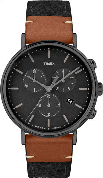 Timex Fairfield Chronograph Black Leather Strap Men's Watch TW2R62100