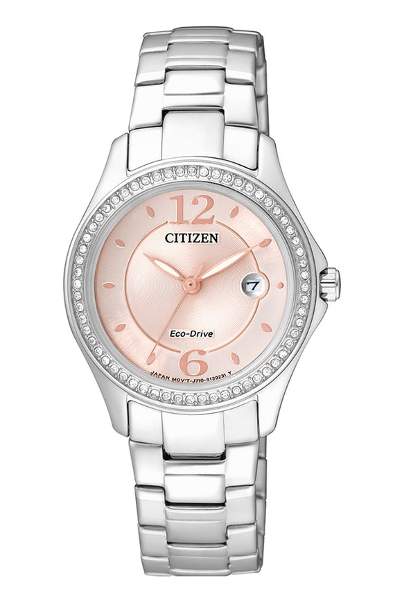 Citizen Swarovski Crystal Pink Dial Ladies Watch FE1140-51X
