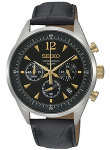 Seiko Chronograph Quartz 100m Leather Strap Men's Watch SSB071P1