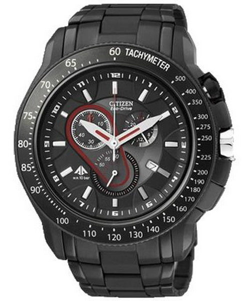 Citizen Eco-Drive Black Ion Chronograph Stainless Steel Men’s Watch AT0719-55E