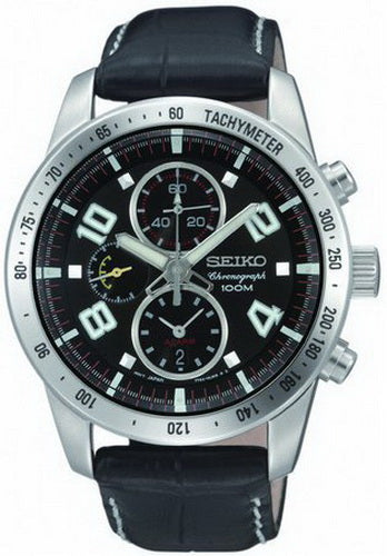 Seiko Alarm Chronograph Leather Strap Men's Watch SNAC13P1