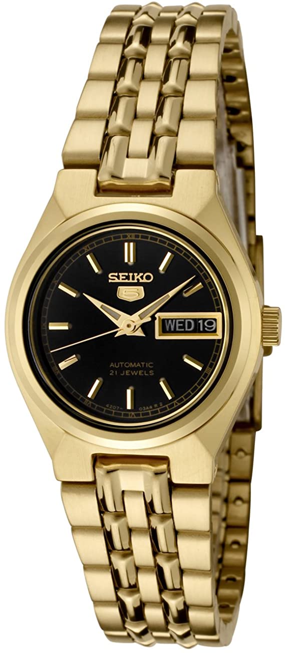 Række ud Svaghed Kan ikke Seiko 5 Automatic Gold Tone 21 Jewels Ladies Watch SYMA06K1 – Spot On Times