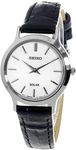 Seiko Solar White Dial Leather Strap Ladies Watch SUP299P1