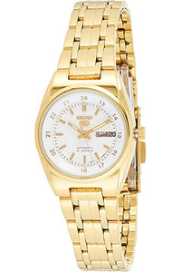 Seiko 5 Automatic 21 Jewels White Dial Gold Tone Ladies Watch SYMJ40K1