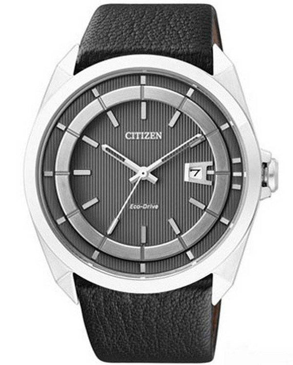 Citizen Eco-Drive Stainless Steel Case Leather Strap Men's Watch AW1070-04H