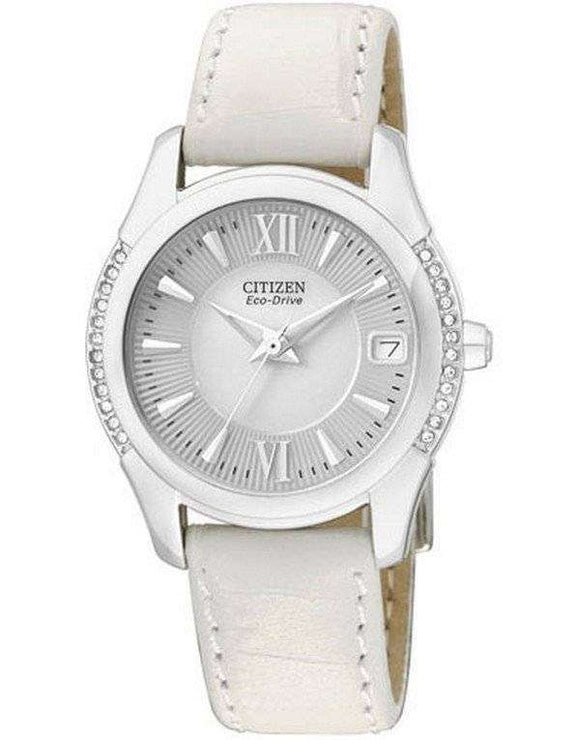 Citizen Eco-Drive Crystal Case Leather Strap Ladies Watch EO1041-03B