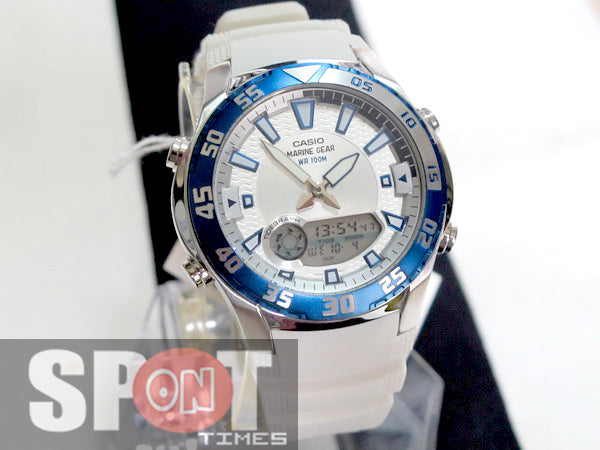 casio marine gear wr100m Casio Outgear Marine Gear Tide Moon Phase Men's Watch AMW-710B-7A – Spot On Times