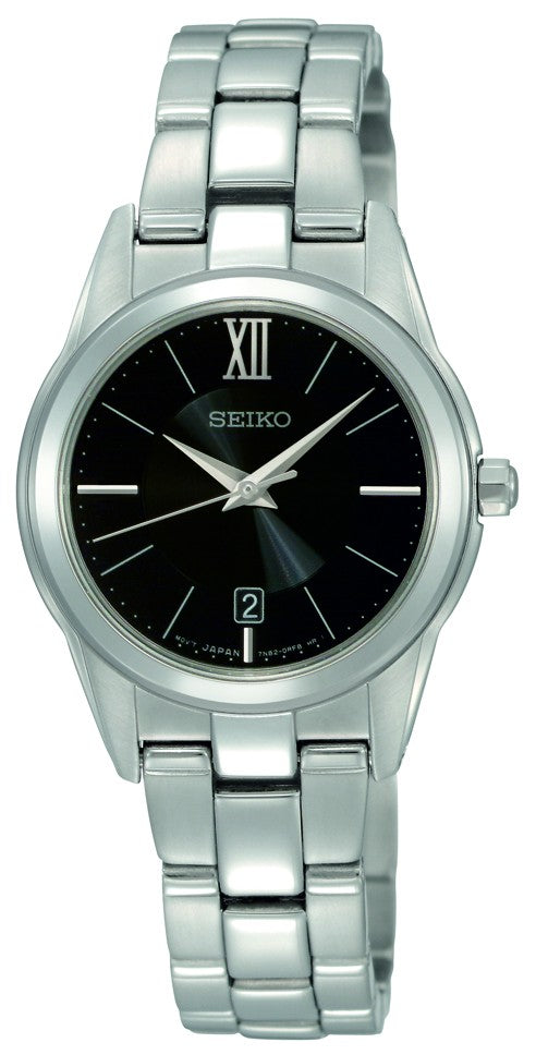 Seiko Quartz Black Dial Stainless Steel Ladies Watch SXDC79P1