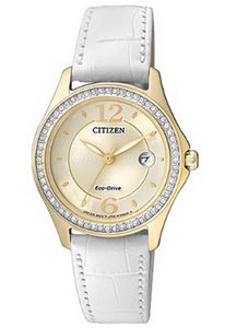 Citizen Eco-Drive Crystal Bezel Leather Strap Ladies Watch FE1142-05P