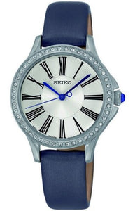 Seiko Roman Swarovski Blue Leather Strap Ladies Watch SRZ441P2