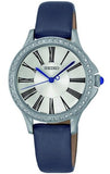 Seiko Roman Swarovski Blue Leather Strap Ladies Watch SRZ441P2