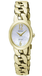 Seiko Solar Pearl Color Dial Gold Tone Stainless Ladies Watch SUP322P1