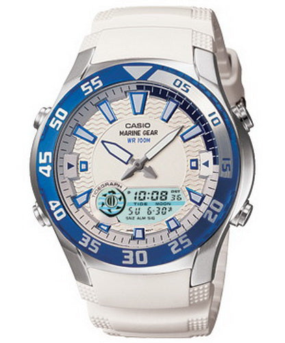 casio marine gear wr100m Casio Outgear Marine Gear Tide Moon Phase Men's Watch AMW-710B-7A – Spot On Times