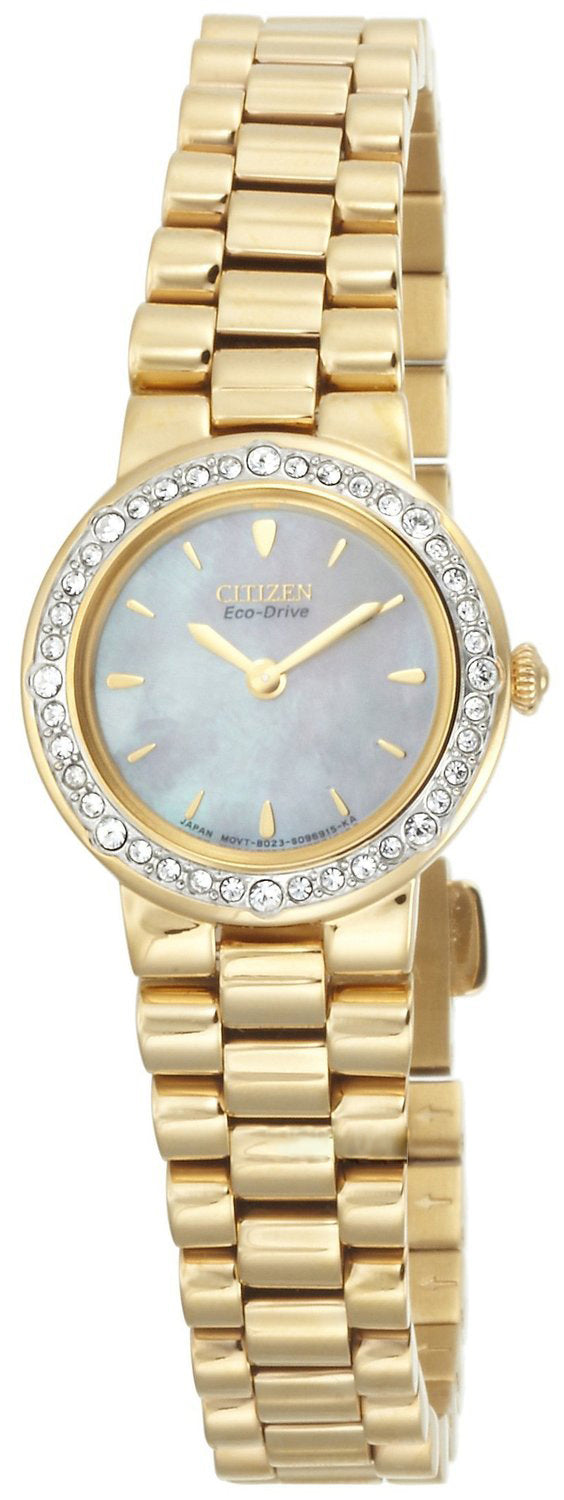 Citizen Eco-Drive Gold Tone Crystal Bezel Steel Ladies Watch EW9822-59D