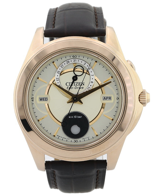 Citizen Eco-Drive Calendar Moon Phase Leather Strap Men's Watch