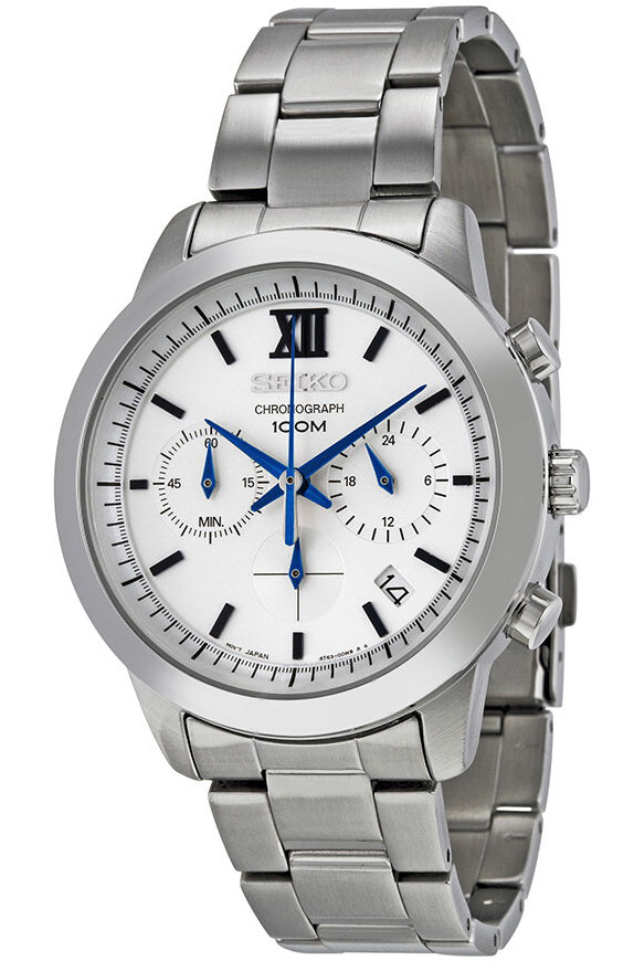 Seiko chronograph 100m silver sale