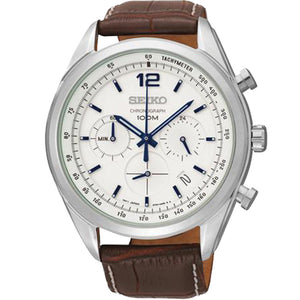 Seiko Chronograph Tachymeter Leather Strap Men's Watch SSB095P1